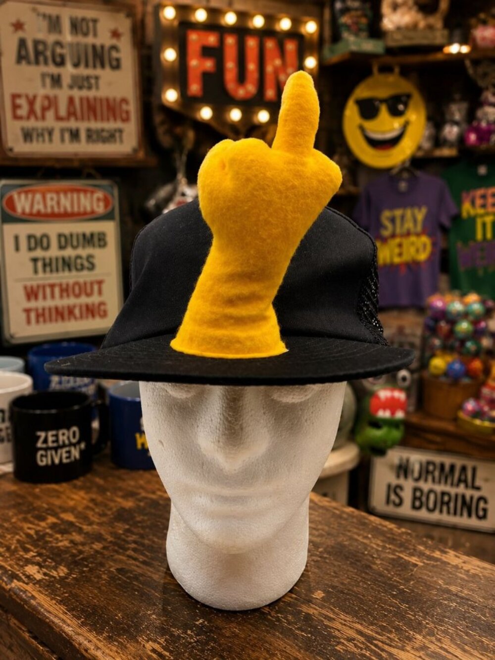 Designer Ward Cap M/L Black Trucker Snapback Hat Yellow Foam Hand Novelty